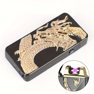 TEMU 3D 드래곤 듀얼 아크 라이터, 220mAh 고속 충전 야외 캠핑 BBQ 점화 도구, 바비큐 스타터, 모던 엠보싱 패턴, 리튬 폴리머 배터리, 고품질 전자 라이터, 무염점화, 캠핑용, 남성 선물