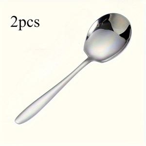 TEMU 2pcs 초대형 스테인레스 스틸 긴 손잡이 서비스 숟가락 - 내구성 있는 두꺼운 디자인, 가정, 호텔, 카페터리아 및 레스토랑 식기 세트에 적합, 수프 및 소스를 서비스하는 데 이상적, 레스토랑 식기 | 현대식 식탁 디자인 | 내구성 있는 식기