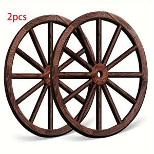 TEMU 2개 세트 목제 마차 바퀴 장식, 빈티지 스타일 - 바/차고용 실내외 서부 테마 인테리어 소품