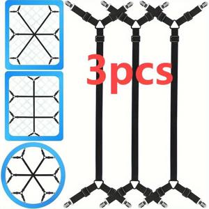 TEMU 3개입 조절 가능한 매트리스 시트 스트랩, 나일론 탄성 고정 클립 포함, 모든 사이즈에 적합한 확장형 시트 홀더, 내구성 강화 및 건조 안전, 블랙