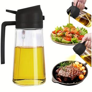 TEMU 1개 내구성 강화 유리 오일 디스펜서 병 - 미끄럼 방지 그립, 듀얼 스프레이 & 주입 노즐, 470ml/16fl.oz - 요리, 샐러드, , 에어프라이어, BBQ용 - BPA 프리 식품급 오일 분무기, 투명 디자인, 튼튼한 주방용품|에어프라이어|오일스프레이