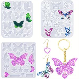 TEMU 3개 나비 레진 귀걸이 몰드 - 꽃과 나비 실리콘 몰드, DIY 에폭시 레진 귀걸이, 키체인, 목걸이 & 펜던트 제작용 | 할로윈, 크리스마스, 추수감사절, 발렌타인데이 선물용 주얼리 공예 재료