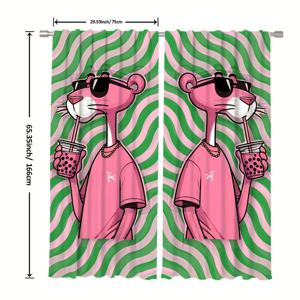 TEMU 카툰 쿨 귀여운 핑크 디지털 프린트 커튼 2세트, 로드 포켓 설치형, 거실·침실·스터디룸·카페 장식용