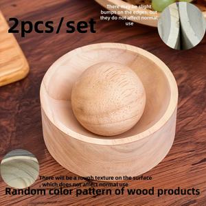 TEMU 2개/세트 (베이스 1개 + 롤링 볼 1개 포함) 전기 없이 사용하는 나무 만두 반죽 도구, 주방용 만두 밀대, 가정용 만두 몰드, 반죽 압착기