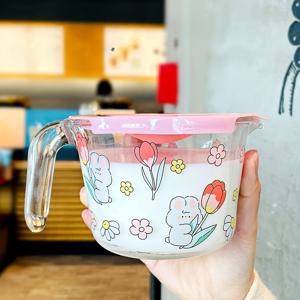 TEMU 전자레인지용 측정컵 - 대용량 보로실리케이트 유리 컵, BPA 프리, 오븐 및 식기세척기 사용 가능 - 정교한 베이킹과 요리를 위한 우아한 꽃무늬 디자인 (노란꽃/녹색잎), 홈 & 프로페셔널 주방용, 생유리 제품, 화려한 주방용품, 내구성 강한 유리잔, 조리 액세서리, 장식용 유리웨어, 주방 필수품