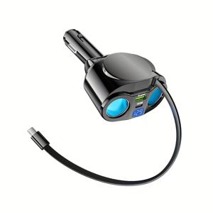 TEMU 120W 초고속 충전, 저온 충전, 차량 모델 유니버설, USB-C 기기용 안전 빠른 충전을 지원하는 접이식 듀얼 리트랙터블 타입 C 자동차 충전기 - 자동차 충전기|모던 자동차 충전기|2 차 플러그 라이터|コンパクト 충전기, 배터리 없음