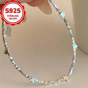 TEMU 1개 S925 순은 심플 개성 별 분할 실버 팔찌, 새로운 라이트 럭셔리 니치 하이엔드 다용도 팔찌 선물, 일상 착용 및 선물용, 사계절에 적합