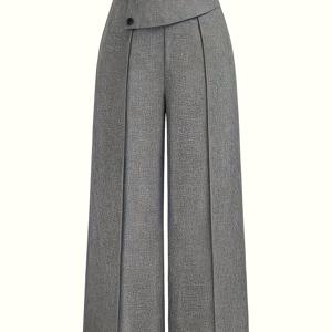 TEMU 여성용 우아한 와이드 레그 팬츠 - 버튼 클로저로 포멀에서 캐주얼까지, 올 시즌 오피스 & 데일리 팬츠 (네이비 색상), 비즈니스, 회의, 외출용 구조적인 벨트 없는 핏 - 전문적인 여성 포멀 복장, 비즈니스 캐주얼