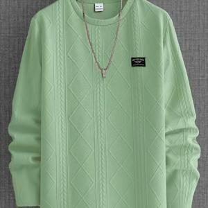 TEMU 남성용 캐주얼 라운드넥 스웨트셔츠 - 블랙 기하학 패턴, 세탁기 사용 가능, 레귤러 핏, 캐주얼 및 가벼운 운동복