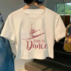 TEMU 1개 여성용 블랙 크롭탑 티셔츠 - 신축성 하이웨스트 댄스 티, 기계 세탁 가능 비침 방지 셔츠, 발레 및 일상복, 파티룩, 댄스 애호가를 위한 완벽한 선물, 짧은 소매 티셔츠, 편안한 핏, 스타일리시 블라우스|크롭티|댄스복