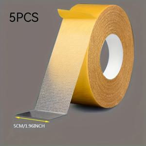 TEMU 5롤 강력한 양면 테이프, 격자 무늬 천 백킹 - 카펫, 인조 가죽, 벽 및 플라스틱 표면용, 실내외 사용 가능