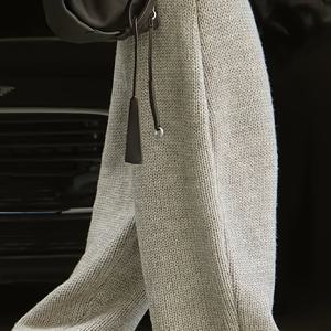 TEMU 여성용 우아한 루즈핏 스웨터 팬츠 - 사계절용 트라우저, 베이지/중성 색상, 일상 및 정장용 - 여성 캐주얼 바지, 레이디스 스웨터 팬츠, 편안한 의류, 편안한 핏 트라우저, 내구성 있는 니트웨어, 다용도 하의, 클래식 디자인, 부드러운 원단, 스타일리시 하의, 오피스웨어