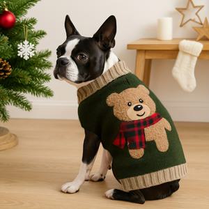 TEMU 코지 크리스마스 강아지 스웨터 - 디자인의 축제용 그린 풀오버 점퍼, 소형 및 중형견을 위한 따뜻한 아크릴 겨울 코트, 세탁기 사용 가능한 휴일 의류, 개 스웨터, 개 겨울복, 장난기 있는 애완동물 디자인, 부드러운 애완동물 옷|강아지옷