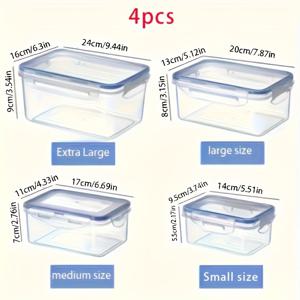 TEMU 8개 세트 4개의 용기 + 4개의 뚜껑 식품 보관함, 과일, 채소, 고기 등을 위한 - 사무실 직원들의 점심, 휴대하기 편리한, 냉장고, 주방, 피크닉에 이상적, 뚜껑 디자인 대용량, 방진 및 방수 기능, 가정 및 외출에 적합