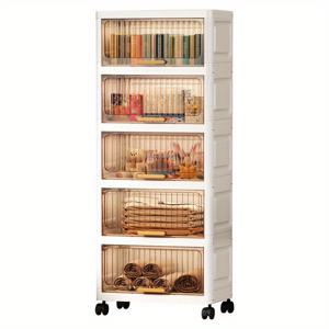 TEMU 3/4/5단 휠이 달린 이동식 수납 캐비닛 - 35cm 폭의 연회색 플라스틱 정리함, 침실·거실·주방용 다목적 직사각형 디자인, 쉬운 이동 플립탑 뚜껑, 공간 절약형 홈 오거나이저 솔루션, 내구성 강한 구조, 침대 밑 수납|거실장