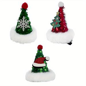 TEMU 3pcs 미니 크리스마스 모자 헤어 클립, 여성용 할로윈, 데이 오브 더 데드 파티, 생일 축하, 기타 행사용 귀여운 휴일 액세서리