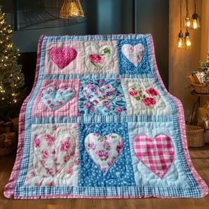 TEMU 1개 퀼트 하트 아트 휴대용 담요 - 소파 침대 여행 캠핑용 경량 던지기 담요, 거실 사무실 쿠션 의자 및 침대용 - 부드럽고 따뜻한 원단의 디지털 프린팅 담요