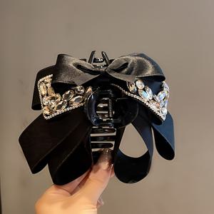 TEMU 여성용 대형 라인스톤 장식 리본 헤어 클립 - 화려한 웨딩, 파티 & 일상용 헤어 액세서리 - 특별한 날을 위한 튼튼한 디자인의 머리카락 고정핀 (손상 없음), 미니 헤어 클립, 여성용 헤어 클러치, 여성용 헤어 클로 클립|머리핀