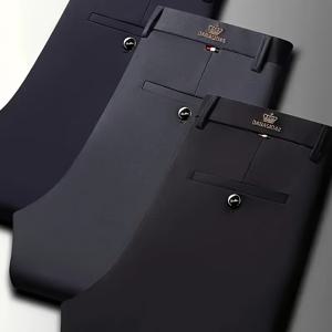 TEMU 3개 세트 남성용 고신축성 주름 방지 비즈니스 캐주얼 드레스 팬츠 - 사계절 편안함, 기계 세탁 가능, 벨트 루프 & 지퍼 클로저, 미드 라이즈 직장 및 반정장용 (다림질 불필요) - 내구성 있는 소재, 쉬운 관리, 다용도 스타일|남자벨트|남자바지|드레스