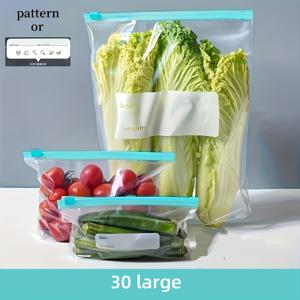 TEMU 30/45/60개 콤보 보관 백, 과일, 채소, 곡물 & 육류용 식품 등급 플라스틱 보관 백 - 재사용 가능한 냉동고 사용 가능, 클립형 잠금 장치가 있는 주방 정리함, 주방 정리