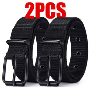 TEMU 2팩 남성용 내구성 나일론 벨트, 금속 사각 버클 | 통기성, 조절 가능, 업무, 여가, 일상 사용에 적합 | 검정, 회색, 네이비 블루, 군용 그린, 카키, 캐주얼 의상 | 조절 가능한 벨트 | 내구성 있는 벨트, 벨트