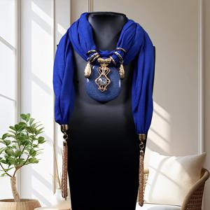 TEMU 우아한 레트로 골든 태슬 스카프 & 무슬림 헤드스카프 - 멀티컬러 (네이비/화이트/블랙/버건디) - 이슬람 결혼식 액세서리, 파티, 데이트, 일상 착용용 다용도 숄 - 히잡 & 목걸이 스타일을 위한 부드럽고 내구성 있는 선물|목걸이