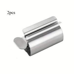 TEMU 2개 스테인리스 수동 치약 짜는 도구 - 가정용 내구성 있는 욕실 액세서리, 투명 디자인과 메탈릭 마감, 치약 분배에 완벽한, 욕실용 치약 디스펜서, 매끄러운 표면, 모든 튜브용 치약 짜는 도구, 슬림한 메탈릭 마감, 욕실 액세서리