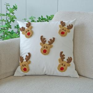 TEMU 1개 크리스마스 순록 자수 쿠션 커버 - 포근한 플리스 안감, 지퍼가 달린, 세탁기 사용 가능, 소파 및 차량용 축제 휴일 장식, 골드 악센트가 있는 화이트, 크리스마스 및 겨울 축하에 완벽, 크리스마스 장식, 거실용 쿠션 커버, 장식용 소파 쿠션, 장식용 베개 커버, 베개 커버, 장식용 소파 쿠션
