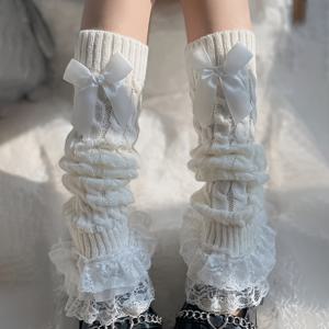 TEMU 1쌍 블랙 앤 화이트 양말 커버 - 여성용 로리타 레이스 트림 종아리 양말, 일본 스타일 귀여운 리본 파일 양말, JK 미드-캘프 양말