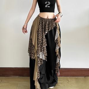 TEMU 여성용 섹시한 비대칭 밑단 맥시스커트 - 벨티드 웨이스트, 반투명 쉬폰 & 프린트 랩 스커트 (블랙/브라운/베이지), 플로우리 패티&데일리 맥시 원피스, 세탁기 사용 가능, 직선형 롱 미니 치마, 튜울 러닝 긴 민소매 스커트