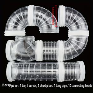 TEMU 18피스 햄스터 터널 시스템 - 안전 잠금 링이 있는 연결 가능한 파이프, 투명 PVC 물호스, 케이지 서식지 및 어항 설치용 – 쉬운 조립, 공간 절약형 훈련 및 놀이 액세서리, 시리아/드워프 햄스터, 마우스, 저빌 등 설치류 강화 모듈러 세트, 견고한 구조, 강화된 제작, Petsafe 소재