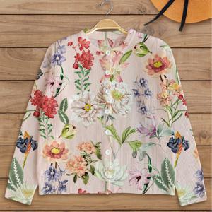 TEMU 여성용 플로럴 프린트 스웨터 재킷 - 부드러운 파스텔핑크 & 멀티컬러 보타니칼 블라우즈, 버튼 전면 클로저, 긴팔 겨울코트 (캐주얼/포멀), 세탁기 사용 가능 (분홍,녹색,파랑,노랑,오렌지,빨강,흰색,자주)