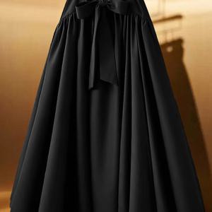 TEMU 플러스 사이즈 - 플러스 사이즈 - 플러스 사이즈 - 플러스 사이즈 - 여성용 우아한 플레어 맥시 스커트, 보우 타이 허리 - 신축성 없는 포멀 & 데일리 롱 드레스, 플로이 A라인 실루엣, 모든 계절에 사용 가능한 세탁기 사용 가능 - 오피스, 파티, 캐주얼 의상, 오피스룩