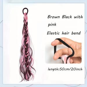 TEMU 여성용 합성 박스 브레이드 가발 - 긴 컬리 웨이브 포니테일 핑크 블루 그레이 색상 옵션, 일상 및 특별 행사용 자연스러운 룩, 파티용 쉬운 관리 헤어스타일, 사진 촬영용 헤어피스, 메시 헤어스타일, 무봉제 블렌드, 패션 애호가용, 포니테일 익스텐션, 여성용 헤어 익스텐션