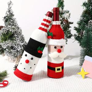TEMU 2개 축제 크리스마스 와인 병 커버 - 산타 & 눈사람 디자인, 빨간색 & 흰색 줄무늬와 녹색 악센트, 휴일 파티 장식에 완벽, 전기 필요 없음, 크리스마스 축하, 크리스마스 장식, 크리스마스 와인 병 커버, 크리스마스 홈 데코에 이상적
