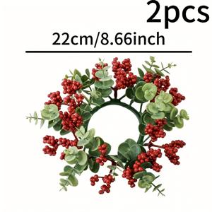 TEMU 1개/2개 인공 유칼립투스 & 레드 베리 캔들 가랜드 리스 - 버건디 베리가 돋보이는 리얼리스틱 그린리, 눈 없는 겨울 테이블 센터피스 (크리스마스, 결혼식, 새해용) /야외 캔들 홀더 장식 (없음)