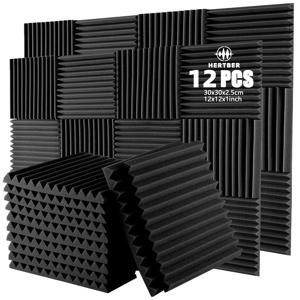 TEMU 12개 그레이/블랙 HERTBER 고밀도 방음 패널, 30x30x2.5cm 음향 벽 타일 – 녹음실 벽, 문, 작업장 천장 및 홈오피스용 효과적인 데시벨 흡수, 스튜디오 방음,방음 패널, 어쿠스틱 디자인,전문가용 방음 타일,스튜디오 등급 재료,내구성 있는 방음,벽 방음,팟캐스터,음악 프로듀서