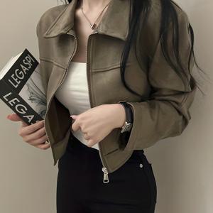 TEMU 여성용 프랑스 레트로 한국 스타일 숏 재킷 - 칼라 지퍼 프론트 숏 코트, 올리브 그린/블랙, 봄/가을 레이어링용 구조화된 논스트레치 재킷, 캐주얼 & 포멀 웨어 (프랑스 스타일 )|빈티지