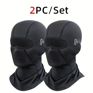 TEMU 2개 마스크 발라클라바 - 방풍 보온 추위 방지 장비, 바이저 & 조절 가능한 스트랩, 목 & 턱 전체 커버, 스키, 스노보드, 사이클링, 오토바이용 - 블랙 텍스타일 얼굴 커버 (턱 보호 없음)