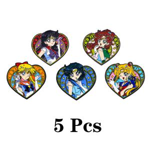 TEMU 애니메이션 캐릭터 브로치 5개 세트 - 세일러문 츠키노 우사기 에나멜 핀 메탈 배지 패션 액세서리, 의류 가방 장식, 친구 선물, 패션 액세서리,애니메이션 컬렉터블,귀여운 애니메이션 디자인,화려한 브로치,세밀한 장인 정신,고품질 에나멜,Usagi Usagi Charm,수집가 선물,애니메이션 팬들