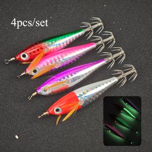 TEMU AVLCOAKY 야광 미끼 세트 4개 - 7.5cm 대형 문어, 오징어, 새우 & 오징어 훅 미끼, UV/레이지 리게이션 기술, 바다/민물 다용도 베스, 파이크, 송어, 연어 야간 낚시용