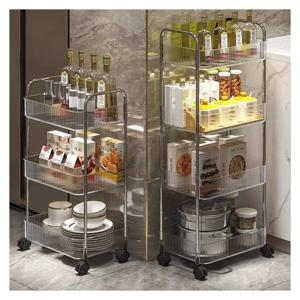 TEMU 아크릴 이동식 트롤리 수납선반 바구니 포함