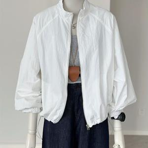 TEMU 여성용 여름 얇은 데일리 루즈핏 긴팔 점퍼 야상 바로 세우는 깃 캐주얼 트레이닝 솔리드 집업 자켓 슬림소녀 SLIM GIRL