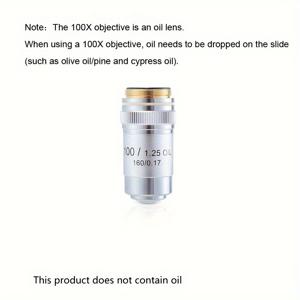 TEMU 현미경 대물 렌즈 세트, 광학 유리 고출력 4x 10x 20x 60x 40x 100x, 195mm 아포크로매틱, 생물학, 교육, 연구용, 배터리 불필요