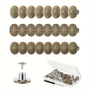 TEMU 24세트 무봉제 재봉용 버튼 교체 세트, 20mm 콤비네이션 구리 네일 버튼 교체 키트, 리벳 및 금속 베이스 포함, 플라스틱 보관함, 총 3가지 스타일