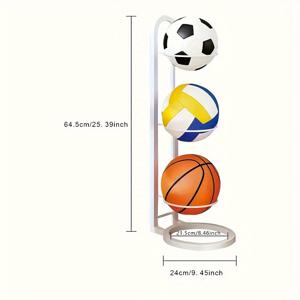 TEMU 1단 슬릭 블랙 & 화이트 아이언 스포츠 볼 거치대 - 농구, 축구, 배구 등에 적합한 튼튼한 디스플레이 랙 - 홈 데코 및 휴일 축하용 이상적, 농구 액세서리