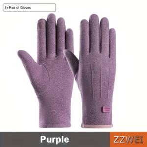 TEMU 여성용 터치스크린 호환 폴리에스터 장갑 1쌍, 털 안감, 탄성 따뜻한 야외 운전 및 자전거 장갑, 손세척만 가능 - 가을/겨울 시즌