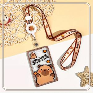 TEMU 확장 가능한 리트렉터블 릴이 있는 귀여운 만화 카드 홀더, 투명한 플러시 ID 배지 지갑, 귀여운 애니메이션 액세스 카드 프로텍터, 학생 및 사무실 사용을 위한 내구성 있는 플라스틱 재질