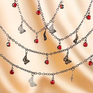 TEMU 1개 100cm 건메탈 구리 체인과 레드 비즈 참 & 나비 펜던트 - 목걸이와 팔찌를 위한 우아한 DIY 주얼리 만들기, 주얼리 제작용 참