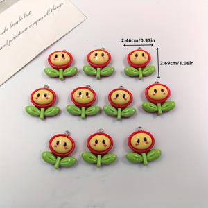 TEMU 2D 플랫, 10개 귀여운 레진 꽃 참 - 생기발랭한 노랑 & 빨강과 녹색 잎사귀, 키체인 귀걸이용 플랫백 식물 참, DIY 공예 재료, 내구성 있는 레진 소재, 주얼리 만들기 참, 공예 용품, 열쇠고리 장식, 기발한 핸드크래프트, 유쾌한 디자인, 매끄러운 질감, 광택 마감